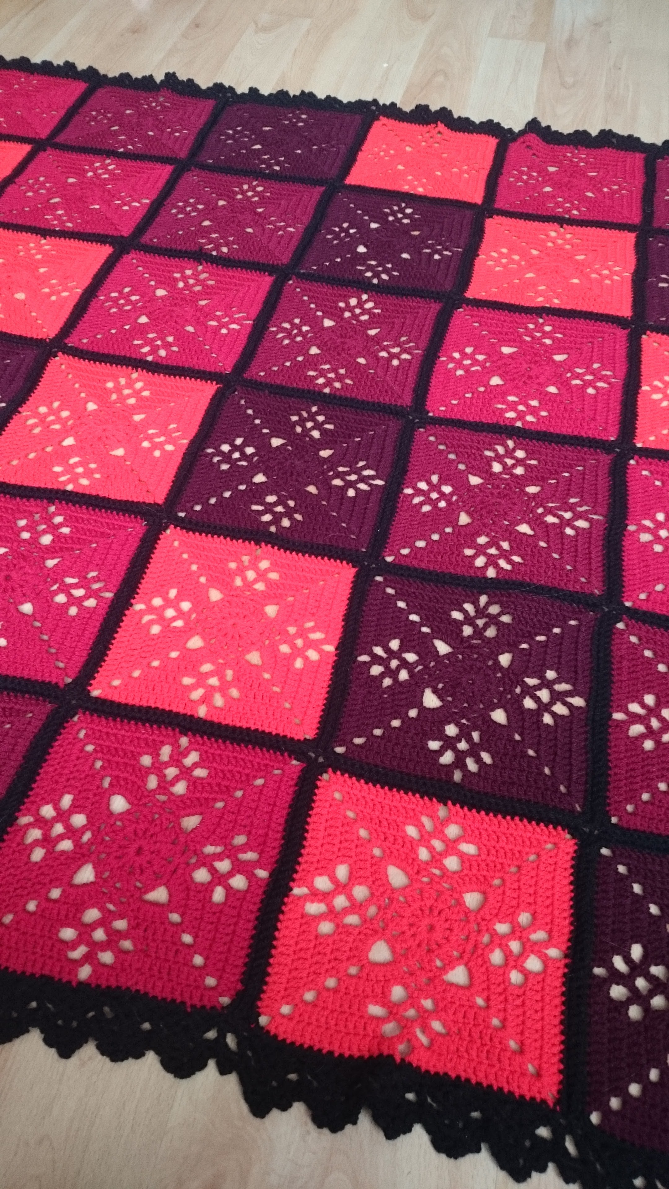 Red crocheted blanket